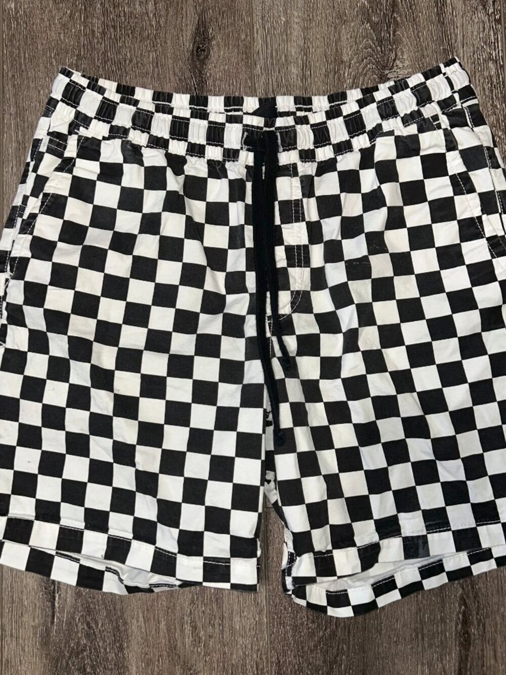 Vans Men Range Relaxed Elastic Shorts Checkerboard Black White Small Skate Y2K